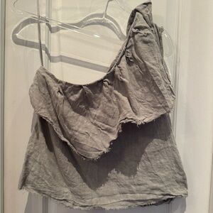 ZARA One-Shoulder 100% Linen Ruffle Top – Size L